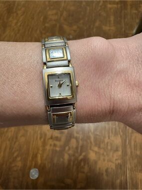 Vintage Bulova Two-Tone Silver and Gold Women's Square Bracelet Watch